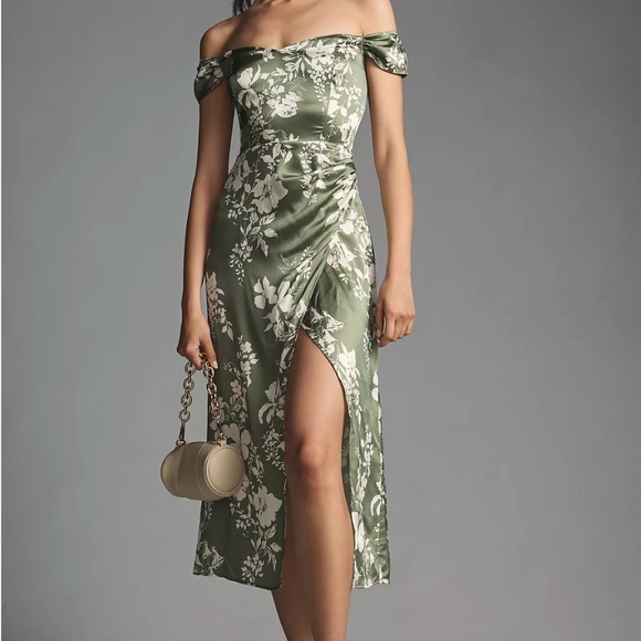 Reformation Genesis Silk Dress in Willow Green Size 12 - Picture 1 of 8